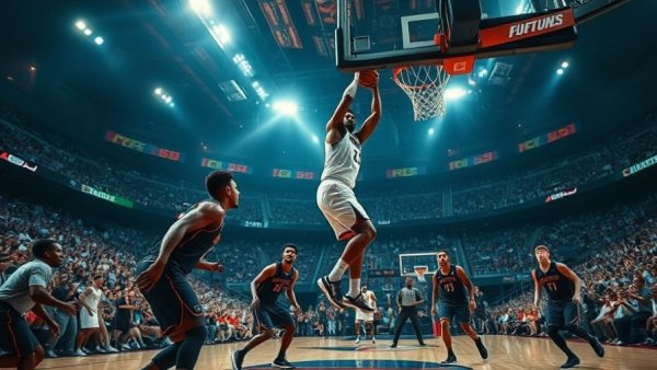 NBA Top Plays Highlights: Intense basketball action with players and crowd.