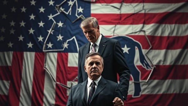 Trump Iran Policy and political division symbolized by cracked donkey.