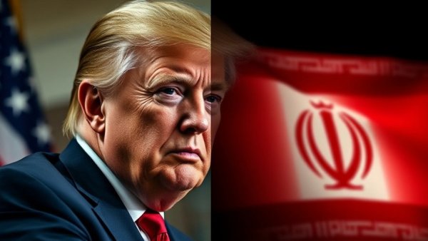 US Iran Relations; former president and Iranian flag split image conveying tension.