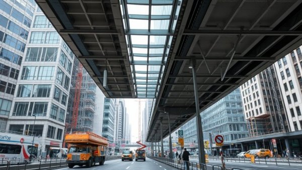 Houston news traffic: Construction site under skywalk.