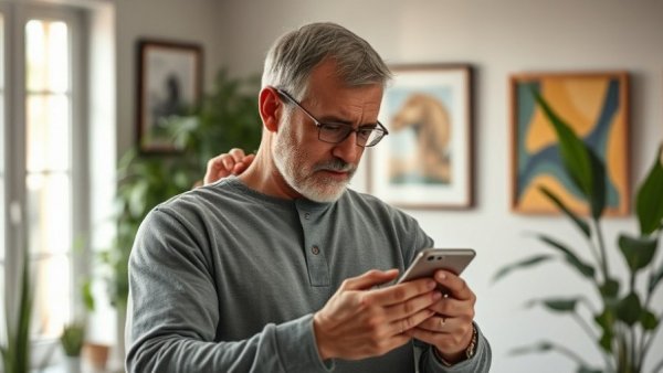 Man focusing on posture improvement in home setting.