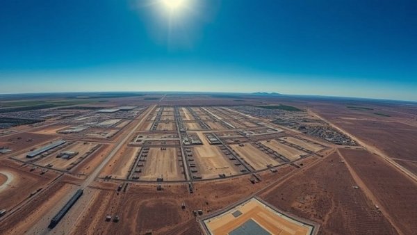 Aerial view of Dilley detention facility under bright sun.