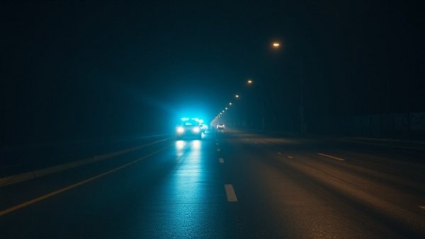 San Antonio news today: night road scene with distant police lights.