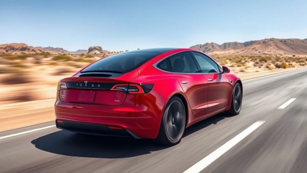 Tesla Robotaxi Service Launch in Houston: Red Tesla Model Y on highway.