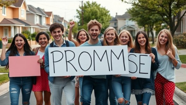 Teen promposal on a suburban street in Dallas.