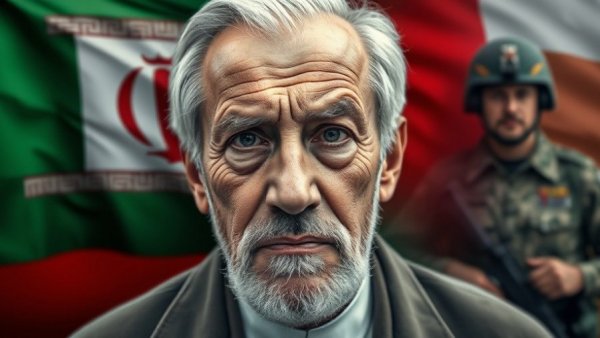 Iranian leadership chaos amid ceasefire talks, elderly man, flag, soldier.