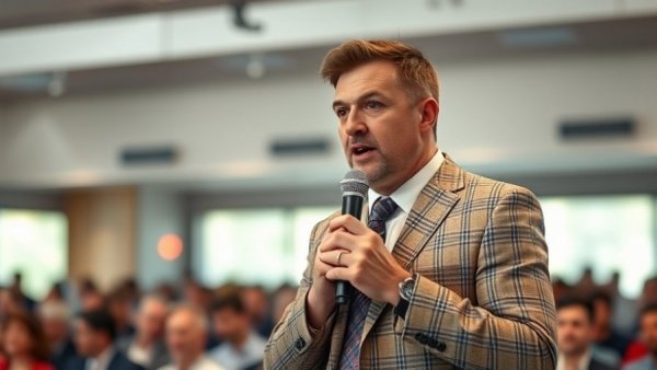 Speaker in checkered suit discussing Texas AG lawsuit ActBlue.