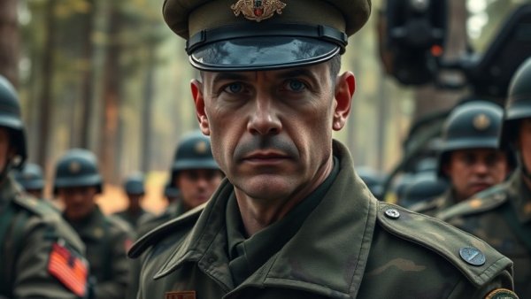 News in the US: Military officer with soldiers in background.