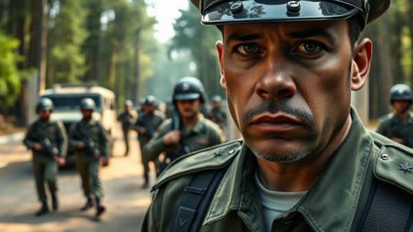 Close-up of uniformed man with military backdrop on Fox News channel.