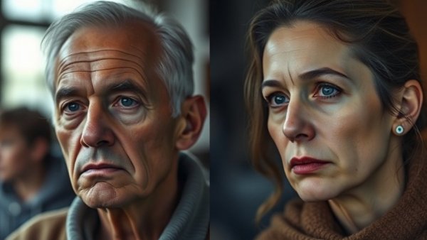 Portrait comparison of two unknown individuals displayed indoors.