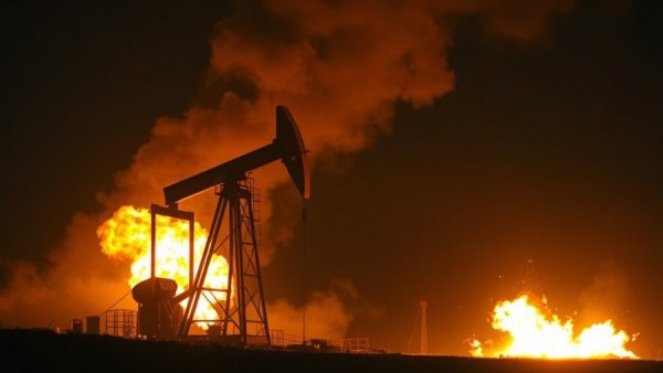 Nacogdoches County oil well explosion with flames at night.