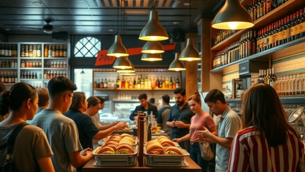 Bustling Austin lifestyle cafe interior with sandwiches, vibrant atmosphere.