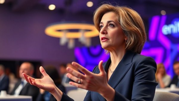 Influential figure at a conference discussing legal topics in an engaging manner.