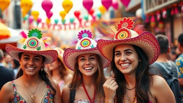 San Antonio Fiesta attendees celebrating with colorful hats