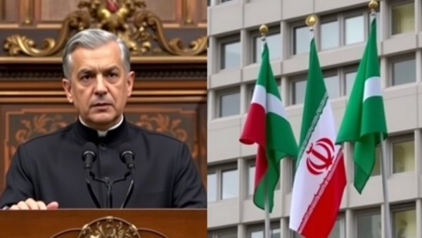 Trump Iran Ceasefire split image shows speaker and flag.