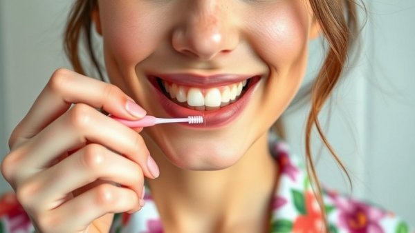 Young woman flossing her teeth in a bright bathroom, highlighting flossing health benefits.