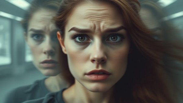 Anxiety attachment concept with blurred concerned woman.