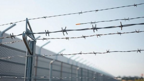 Barbed wire fence symbolizes detention, related to former Liberty County housing official arrested.