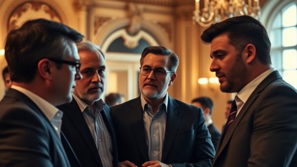 Professional men in discussion, representing US news articles.