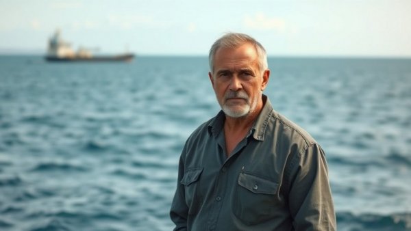 Serious middle-aged man by ocean, Trump Iran deal news.