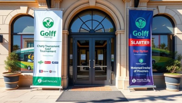Xavier Worthy's Charity Golf Tournament entrance with banners.
