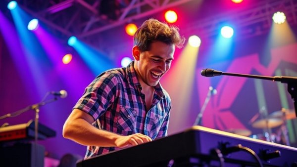 Energetic live music concert in San Antonio with keyboard performance.