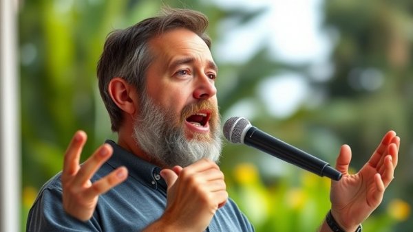 Seth Rollins passionately speaking outdoors holding a microphone.