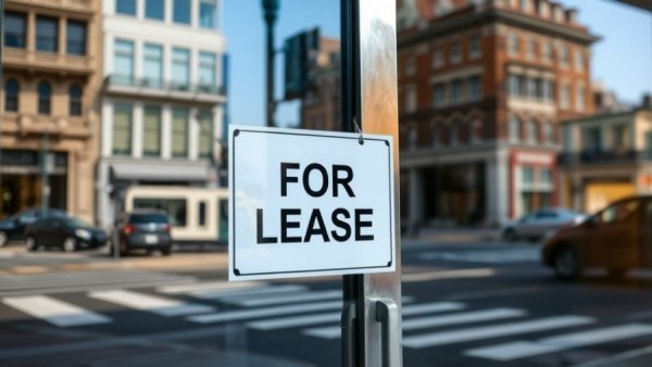 Retail development in Southwest Austin with a 'For Lease' sign on glass door.