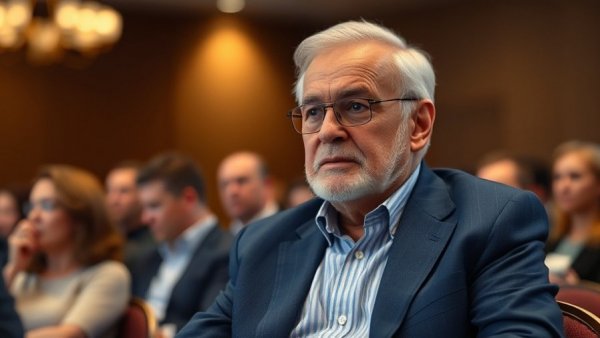 Conference attendee pondering NFL draft decisions.