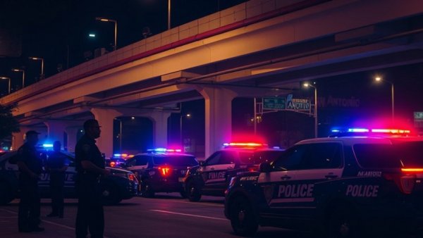 San Antonio hit-and-run police scene under overpass at night