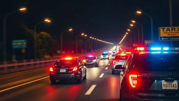 Police cars securing a highway at night, flashing lights - pedestrian safety San Antonio.