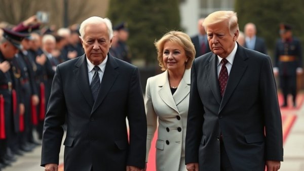 US-China tensions depicted with political figures walking.