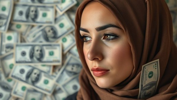 Ilhan Omar financial allegations context, woman with money background.
