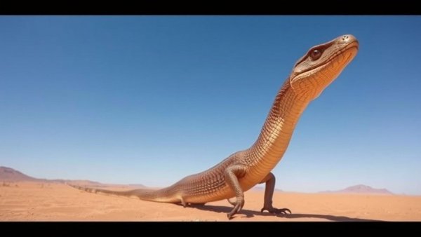 Realistic prehistoric snake depiction in desert scene; snake evolution
