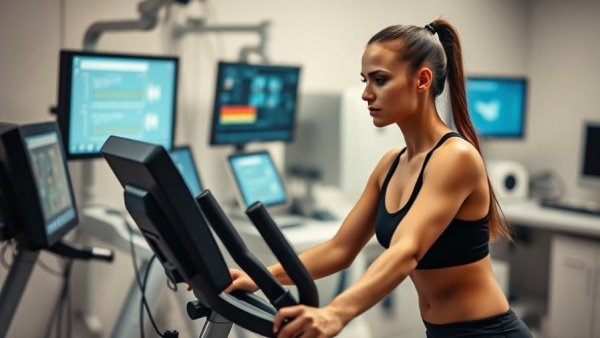 Athletic woman in lab, testing fitness benefits of vegan diet.