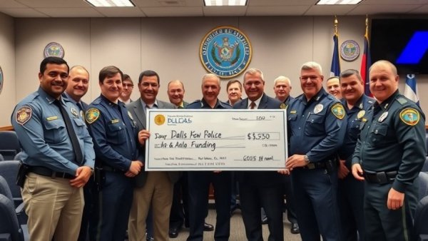 Dallas police and officials with ceremonial check for Weed and Seed program.