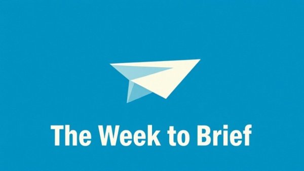 Retro graphic with paper airplane and 'The Week in Brief' on blue.