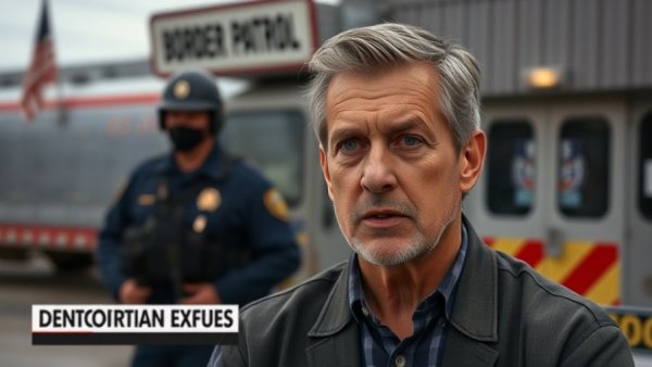 News segment on DHS funding crisis with commentator and border images.