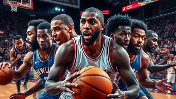 NBA playoff coverage collage featuring intense basketball action.