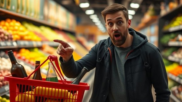 Foods that destroy metabolism concept with surprised man.