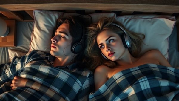 Scene from 'Over Your Dead Body' film showing a couple in bed