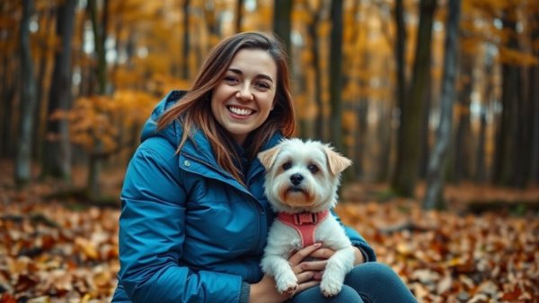 Woman holding white dog in a forest, fallen Jefferson County deputy Heather Avery
