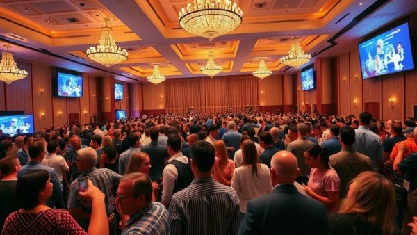 Lively banquet scene at an event, capturing breaking US news ambiance.