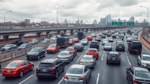 Houston traffic news captured in a highway traffic jam with cars stuck.