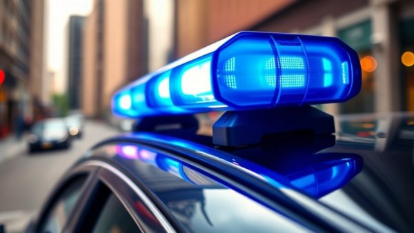 Katy Freeway crash scene with police lights flashing in close-up