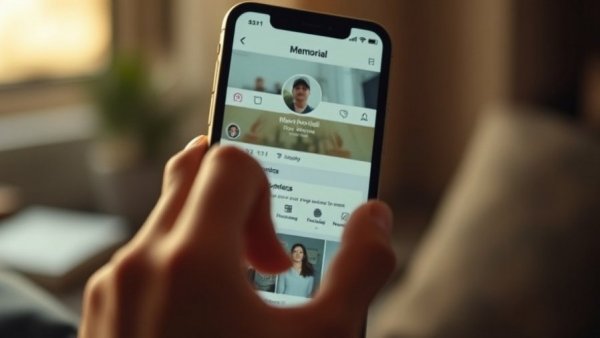Close-up of a smartphone displaying a memorial profile, showcasing personal technology trends in Houston.