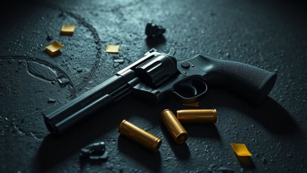 Dallas crime news: revolver and crime scene tape on dark surface.