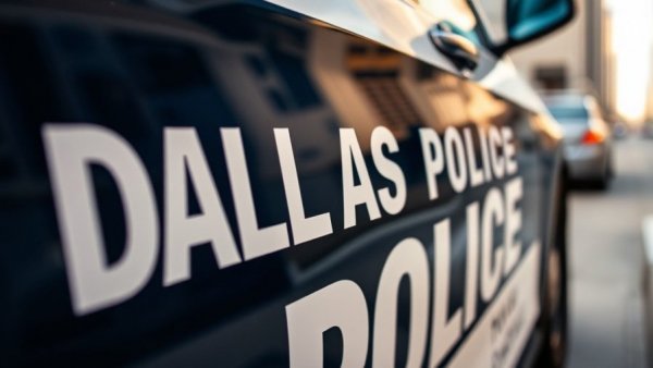 Dallas Police vehicle close-up displaying emblem and bold lettering.