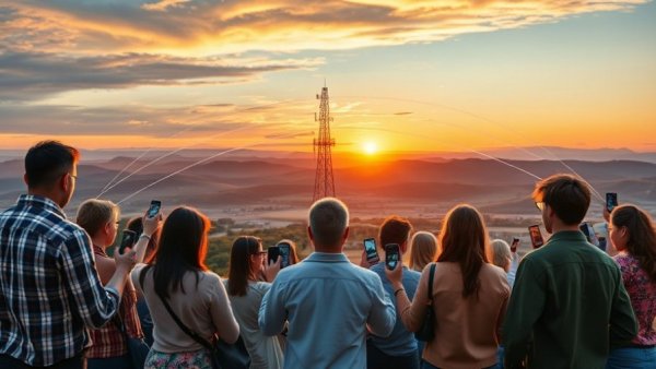 People with phones connecting to tower, MVNO mobile plans.