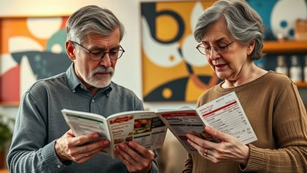 Hidden food dangers, couple analyzing food labels thoughtfully.